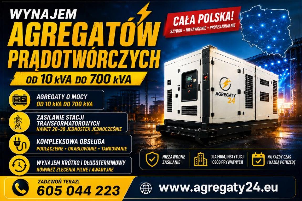 AGREGATY PRĄDOTWÓRCZE DO 700 kVA  - WYNAJEM - USŁU