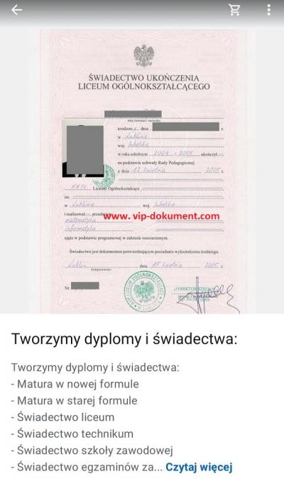 Kupię świadectwo maturalne, dyplom uczelni