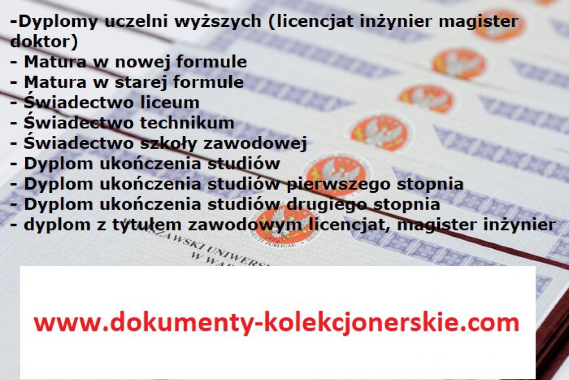 Legalne Świadectwo szkoły średniej z maturą + wpis