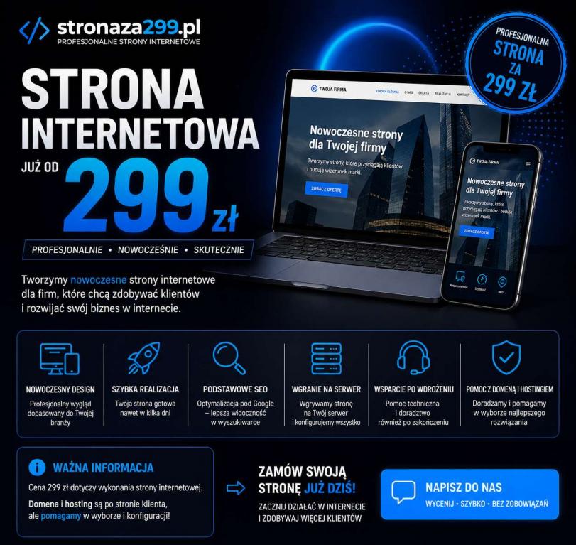 Strona WWW za 299 zł - szybka realizacja | Faktura